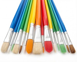Fototapeta premium Vibrant Rainbow Array of Artist's Paintbrushes on White Background