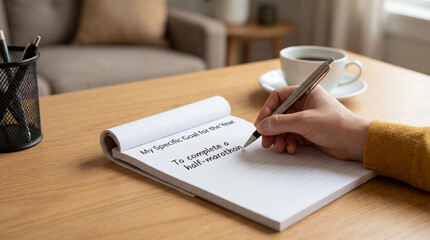 A woman at an office desk uses a pen to sign a legal business contract agreement on paper