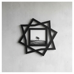 Minimalist Black Geometric Star Frame with Black and White Lone Tree Landscape