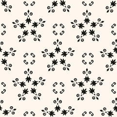 Simple minimalist geometric seamless pattern. Abstract monochrome minimal background with small floral shapes. Subtle repeat design for decor, print.