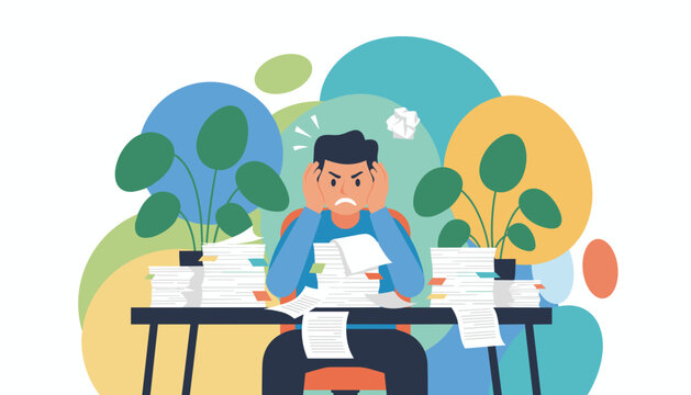 Overwhelmed worker stressed by too much paperwork and administrative tasks