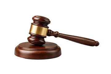 Wooden judge gavel and sound block isolated on grey