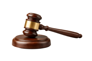 Wooden judge gavel and sound block isolated on grey