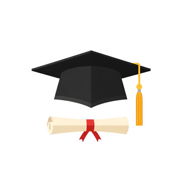 Vector graphic of a graduation cap and a diploma scroll flat design 