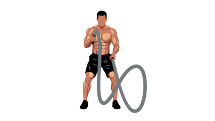 Fitness enthusiast exercising with battle ropes in a dynamic workout pose