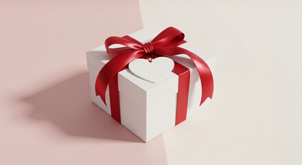 Obraz premium Valentine Gift Box with Red Ribbon on Soft Background