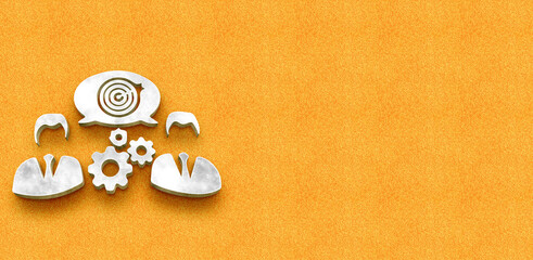 Business Professionals with Gears and Target Symbol for Focused Collaboration
