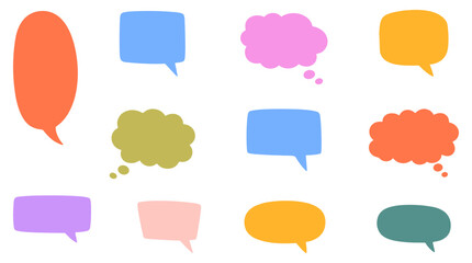 Speech bubbles set isolated on white background. Communication symbols for chat, dialog, message, social media, conversation, ideas, thinking, feedback.