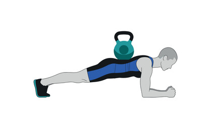 Fitness plank exercise with kettlebell: strength training workout concept
