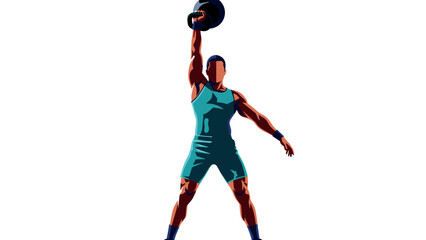Dynamic athlete lifting kettlebell in bold graphic style