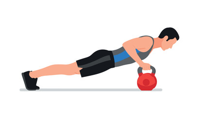 Athlete performing push up with kettlebell in flat design