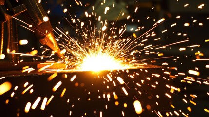Industrial Metal Welding with Bright Sparks in Dark Workshop