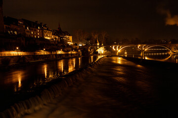 night long exposure picture of the old town of Bremgarten, Switzerland