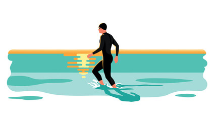 Athlete walking through water in vibrant flat design