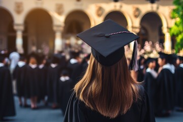 Graduate in Academic Gown and Mortarboard at University Graduation Ceremony