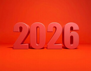 3D Red Number 2026 on a Vibrant Red Background year new year