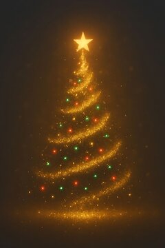 Glowing Golden Christmas Tree Adorned With Colorful Lights