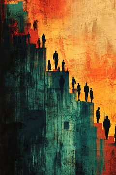 An illustrated concept of poverty and income inequality, showing economic disparity with contrasting vibrant and dull colors, generative AI style