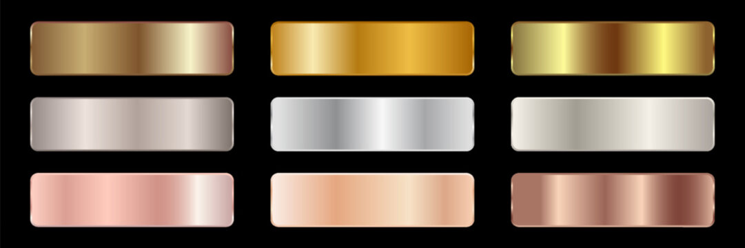 Collection of gold silver bronze and rose gold gradient texture background vector