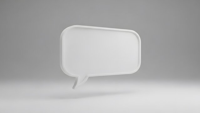 3D illustration of a blank white speech bubble icon on a grey background representing a chat message or talk dialog symbol for web communication design - Powered by Adobe