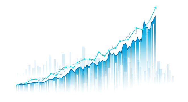 Abstract blue financial graph showing upward trend and growth, isolated on white background - Powered by Adobe