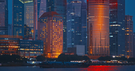 Stunning Nightscape of Shanghai's Iconic Skyline with Colorful Lights