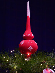 Red Vintage Christmas Tree Topper with Snowflakes