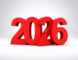 Bright Red 3D Numbers 2026 Isolated on a Clean White Background new year
