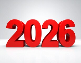 Bright Red 3D Numbers 2026 on White Background new year