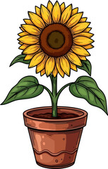 Obraz premium golden hearthstone a potted sunflower, handillustrated symbol of unwavering optimism, vector isolated on transparent background