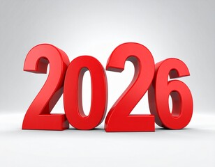 Red 3D Numbers 2026 Centered on a White Studio Background new year