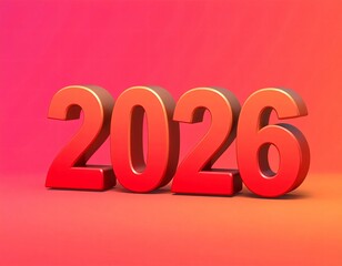 Red 3D Numbers 2026 Angled on a Warm Orange and Pink Gradient Background new year