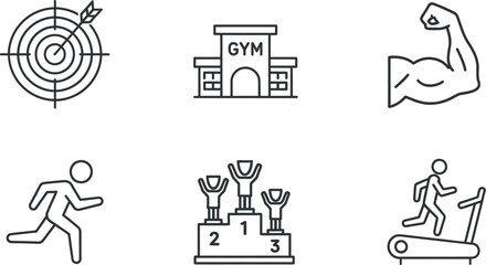 Fitness and sports icons representing gym and achievements