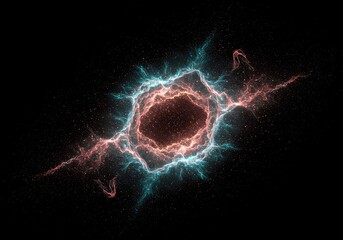 Abstract illustration of the quantum vacuum structure, showing energetic fluctuations in a dark field representing fundamental physics and theoretical concepts ,vacuum ,dark ,point