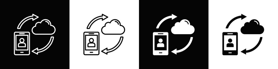 Contact Sync Icon Set White Black Background Style