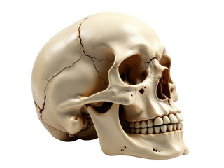 Obraz premium A close-up shot of a human skull on a white background, perfect for use in medical or forensic themed illustrations