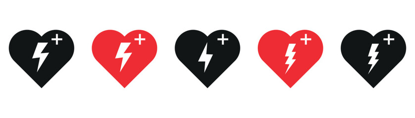 Obraz premium Collection of ten vibrant neon heart. Vibrant celebration of love with a bold red heart surrounded by dynamic energy. Simple black scribble heart with continuous. 