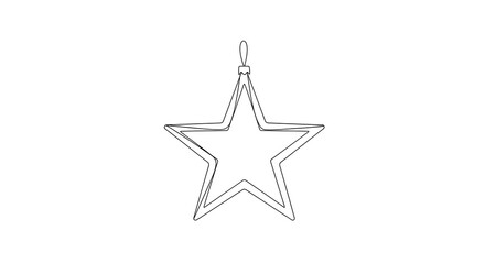 Continuous Line Art Star with Hanging Loop on White Background
