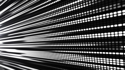 The illustration shows a bright LED or pixel panel, where bright stripes of white and black create an effect of movement and energy. Digital flow. The dynamics of light and the energy of pixels.