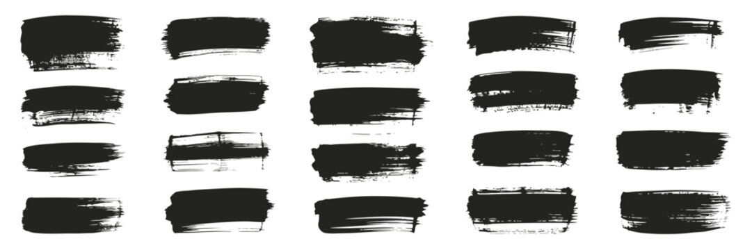 Black set paint ink brush brush strokes brushes lines frames box grungy, grungy brushes collection, brush stroke paint boxes on white background stock vector for artistic texture and creative design 