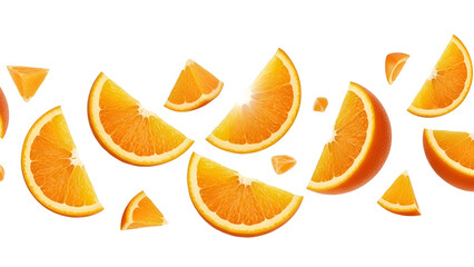 Vibrant Orange Slices and Fresh Citrus Fruit Segments Falling Dynamically, Juicy and Healthy Food Concept, isolated on transparent background