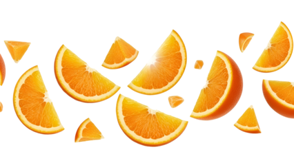 Vibrant Orange Slices and Fresh Citrus Fruit Segments Falling Dynamically, Juicy and Healthy Food Concept, isolated on transparent background