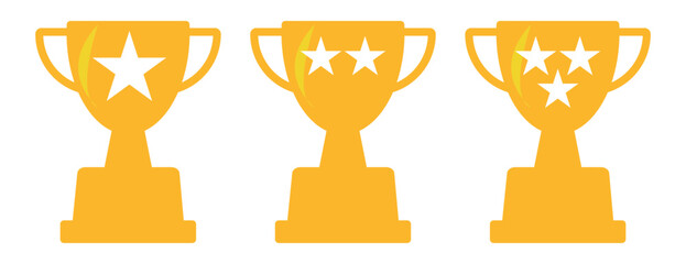 Trophy cup, award, vector icon. Champion cup winner trophy award 1 2 3. Golden trophy held by diverse hands star award vector bundle collection set. First place champion trophy reward.