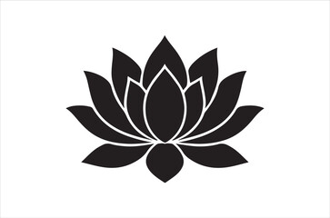 A simple black and white illustration of a lotus flower in full bloom