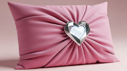 3D Pixel Art Blue Heart Icon on a Minimalist Pink Square Case or Cushion