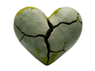 A symbol of sadness and loss, this image shows a broken heart on a simple white background