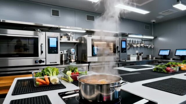 Medium shot of a galley area featuring upgraded appliances and welllit workspaces illustrating the transformation of food service efficiency.