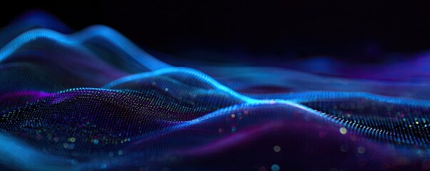 Fototapeta premium A captivating abstract illustration showing undulating waves of illuminated dots against a black backdrop