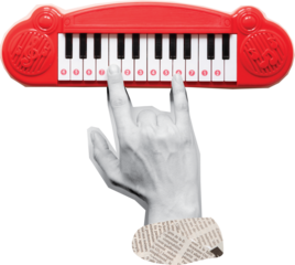 hand holding a small piano art collage