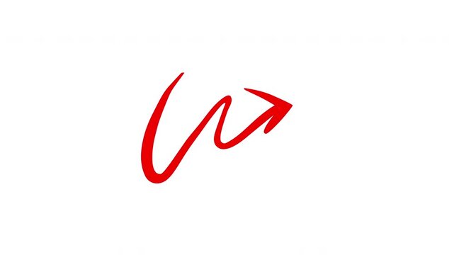 red arrow doodle with curved line 4k video white background